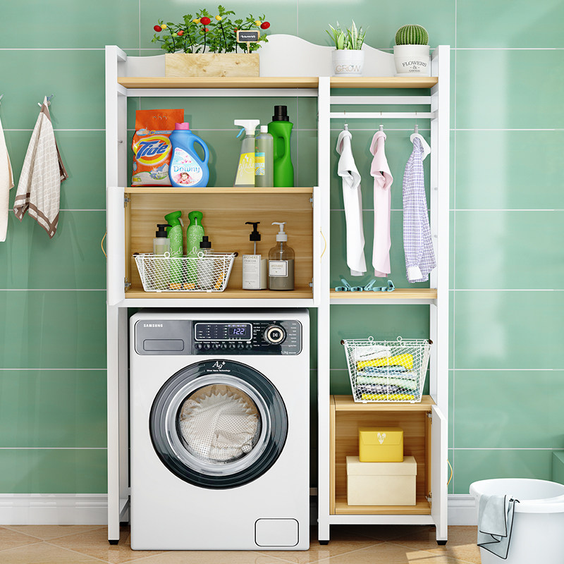滚筒洗衣机上方置物架带柜阳台架子卫生间浴室落地柜免打孔置物柜
