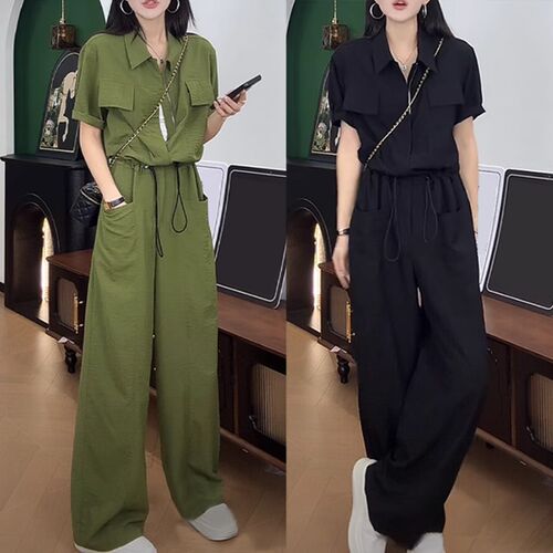 韩版减龄个性工装连身裤女2025夏C季新款洋派时尚显瘦连身衣阔腿