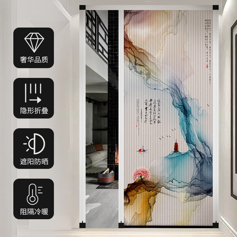 印花衣柜推拉折叠门o厨房隔断无轨蜂巢帘门空调免打孔平开滑动移