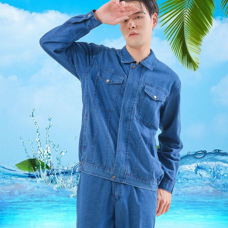 夏季薄款牛e仔工作服套装男劳保服焊工工地劳动耐磨电焊服工装厂