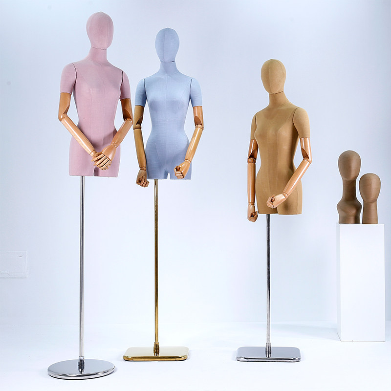 高档竹节麻服装店模特道具女半身韩版锁骨橱窗展示架半身人偶架子