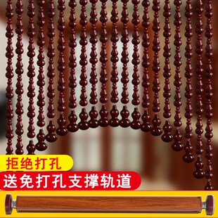 全桃木葫芦卧室门帘子装饰客厅隔断帘玄关厨房厕所餐厅免打孔撑杆