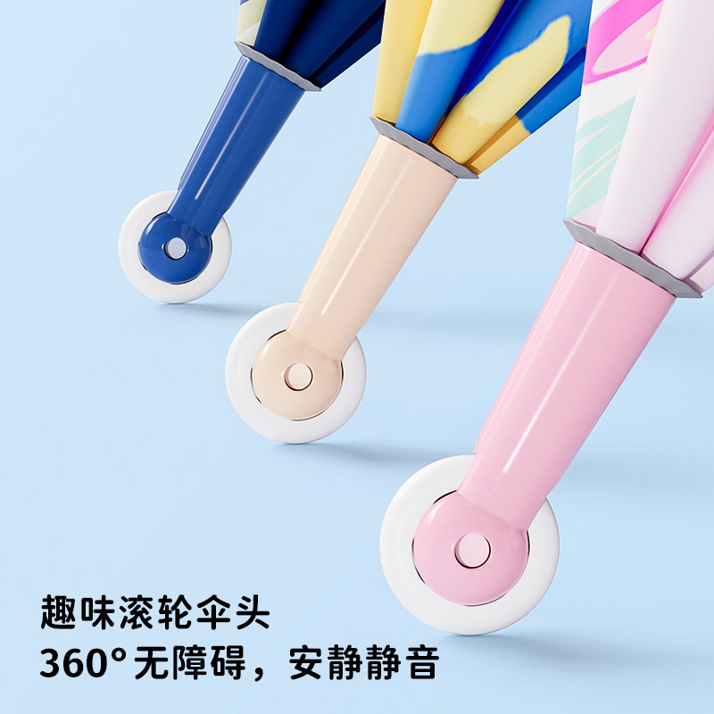 双层儿童雨伞大号男孩女s孩圆角学生黑胶轻便滚轮长柄加大加固加