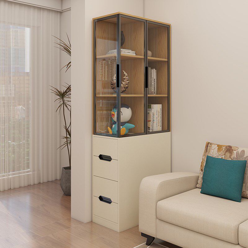 沙发边柜侧柜实木角柜客厅靠墙一体储物柜M窄版夹缝玻璃门展示书