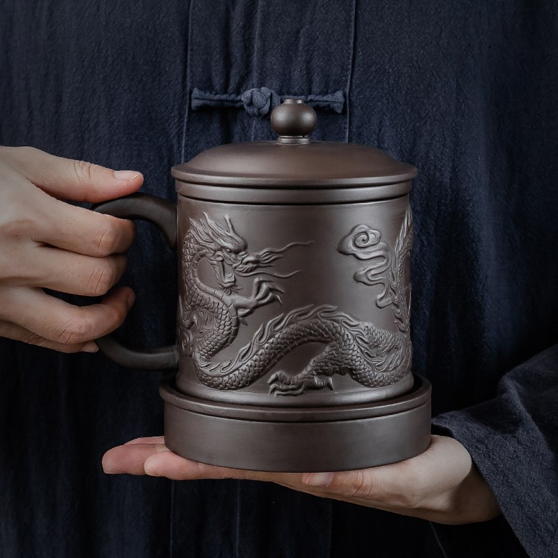 宜兴紫砂杯男士泡茶杯茶水分离办公杯刻字水杯定制姓氏lXogo老板