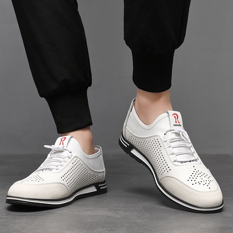 红青蜒新款男鞋夏镂空皮鞋休闲运动皮鞋男士内增高透气洞洞皮凉鞋