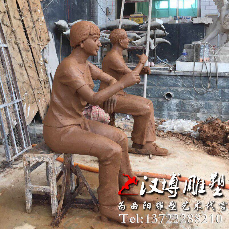 玻璃钢仿铜人物雕塑泥塑模型吃火锅主题雕塑公园园林景观小品雕塑