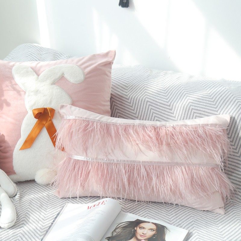 ins风真羽毛抱枕腰枕鸵鸟毛沙发靠垫样板间装饰布艺,居家布艺,腰靠垫,淘宝优惠券,粉丝福利购,淘宝优惠卷