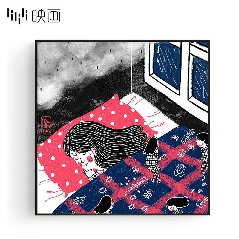 卡通壁画背景画儿童房挂画女孩床头挂画卧室墙面装饰画温馨小清新