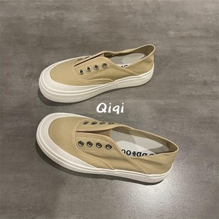 七七主人家 一脚蹬可踩帆布鞋女两穿女鞋夏季鞋子女百搭半拖板鞋