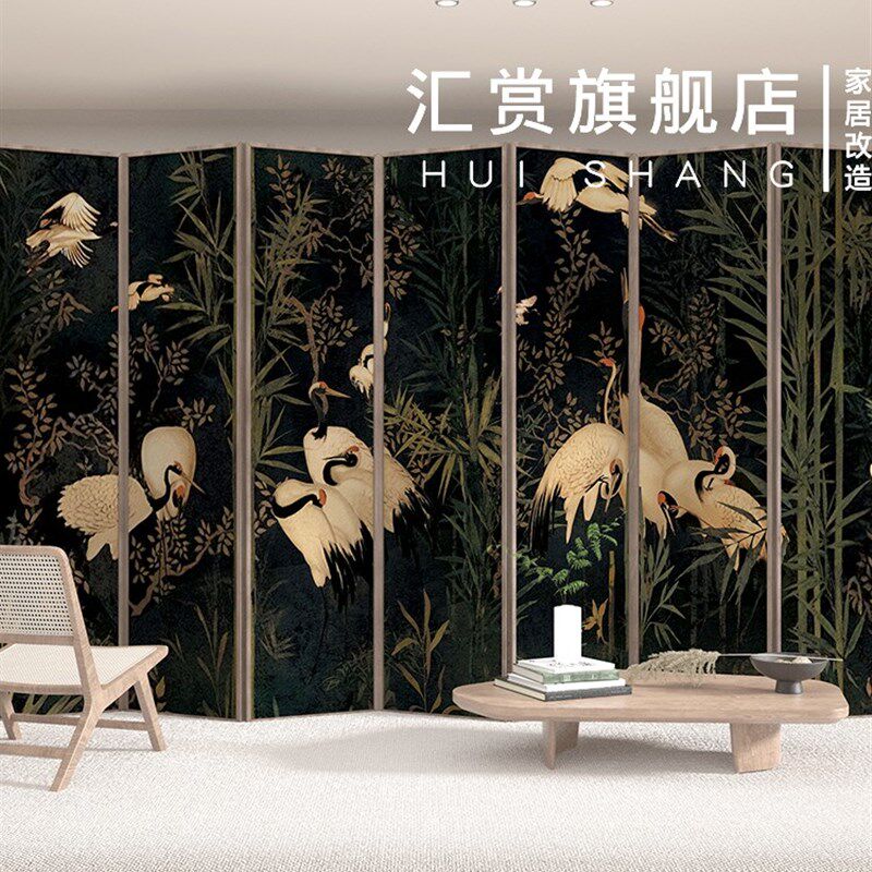 新中式玄关墙纸客厅电视背景墙壁纸防水贴纸卫生间屏风改造自粘画