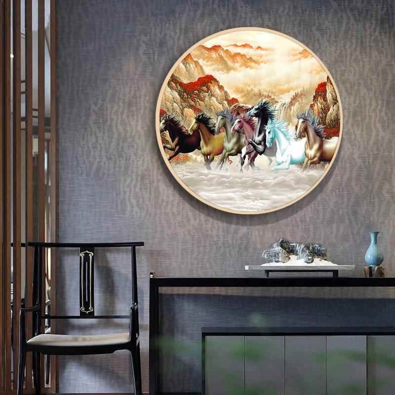 马到成功字画 画入户玄关马装饰画 画办公室背景墙圆形画 画八骏