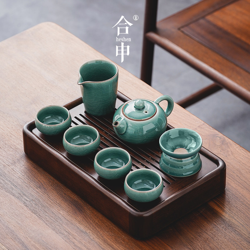 青瓷功夫茶具套装家用陶瓷冰裂纹开片泡茶壶M公道杯办公室专用茶