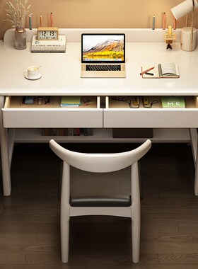 白色书桌带抽屉家用中小学生写字桌书G房成人办公桌卧室实木电脑