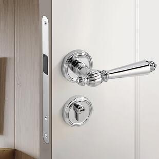 室内亮铬银色分体奶油风套装简约美式法式卧室磁吸静音把手木门锁