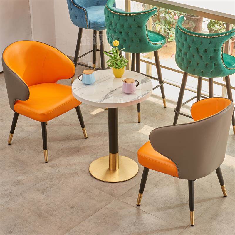 简约岩板售楼处洽谈桌椅现代皮质铁艺西餐厅咖啡厅奶茶店桌椅组合