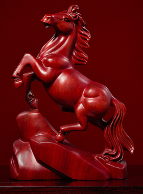 红花梨木雕生肖马摆件红木马到成功办公室K桌面装饰红色木马工艺