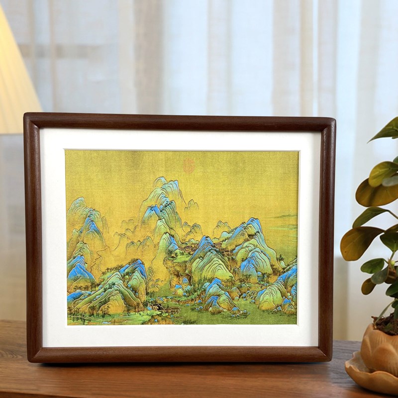 千里江山图新中式玄关客厅铜雕摆台书房办公室摆件铜版画礼品