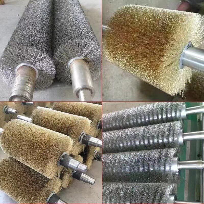 工业镀铜钢丝辊缠绕式不锈钢钢丝刷辊抛光除锈钢刷拉丝尼龙刷定制