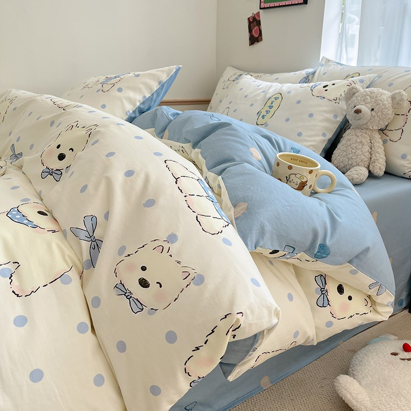 卡通四件套全棉2024新款学生宿舍床上用品儿童床单被罩三件套