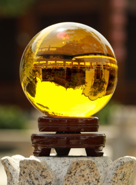 白色水晶球摆件可旋转透明玻璃球招财黄色水晶球家居装饰客厅开业