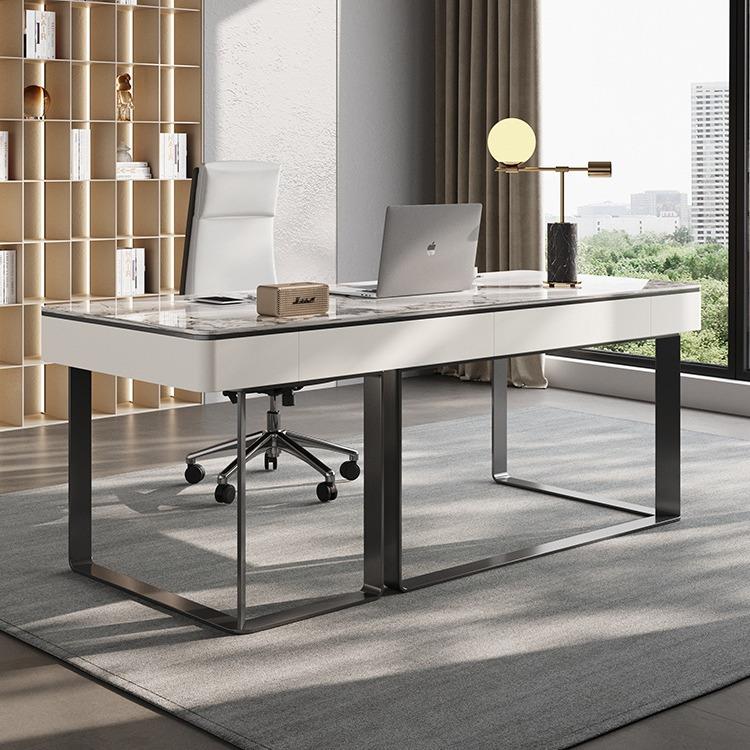 轻奢书桌书房意式极简书桌椅组合家用现代简约意大利高端岩板书桌