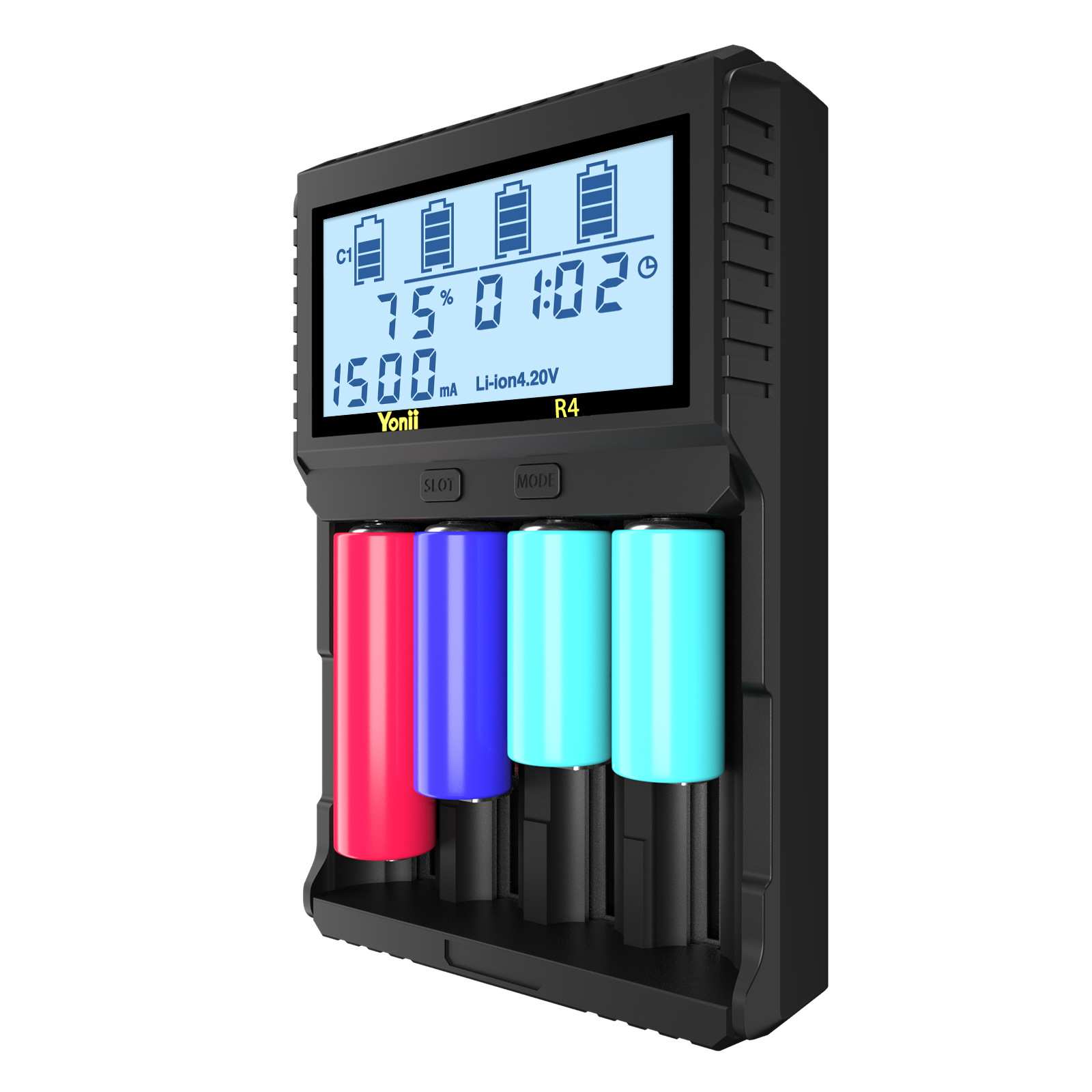 Yonii R4 18650锂电池AA5号镍氢电池21700LCD智能充电器4槽测容量