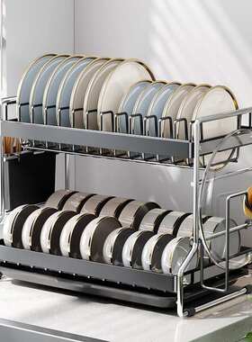 多功能ins风枪灰色厨房台面沥水架碗架碗碟沥水架碗盘刀筷置物架