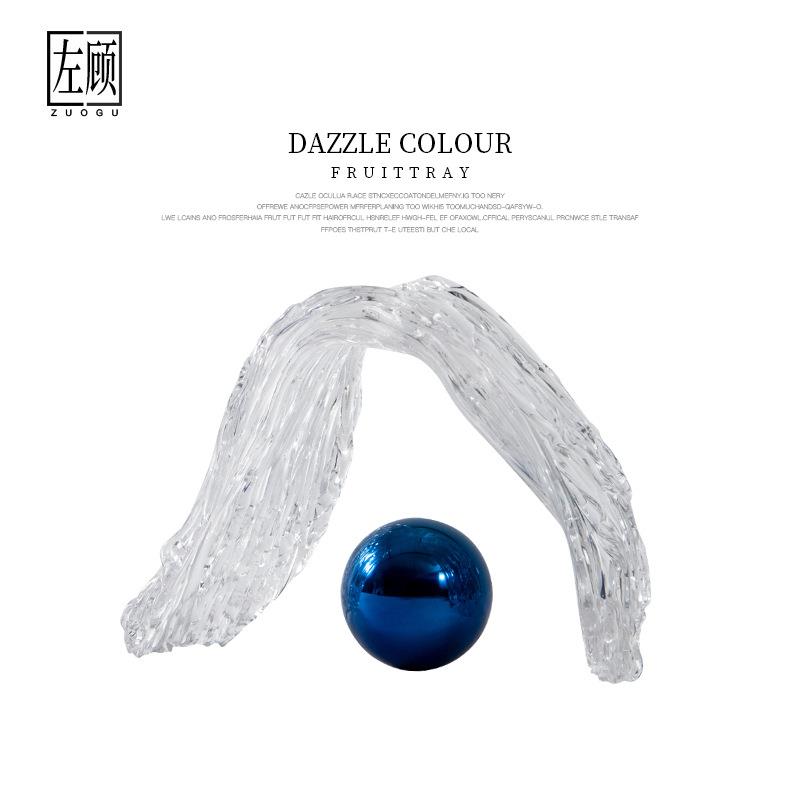 左顾 现代简约抽象透明玻璃艺术品样板房客厅售楼处软装配饰摆件