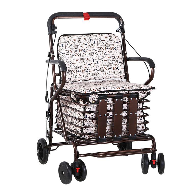 厂家老年购物四轮可坐代步车老人助行买菜小拉车折叠手小推车