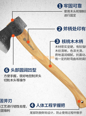 富世华胡斯华纳Husqvarna瑞典原装进口户外露营锻造手工锻打斧头