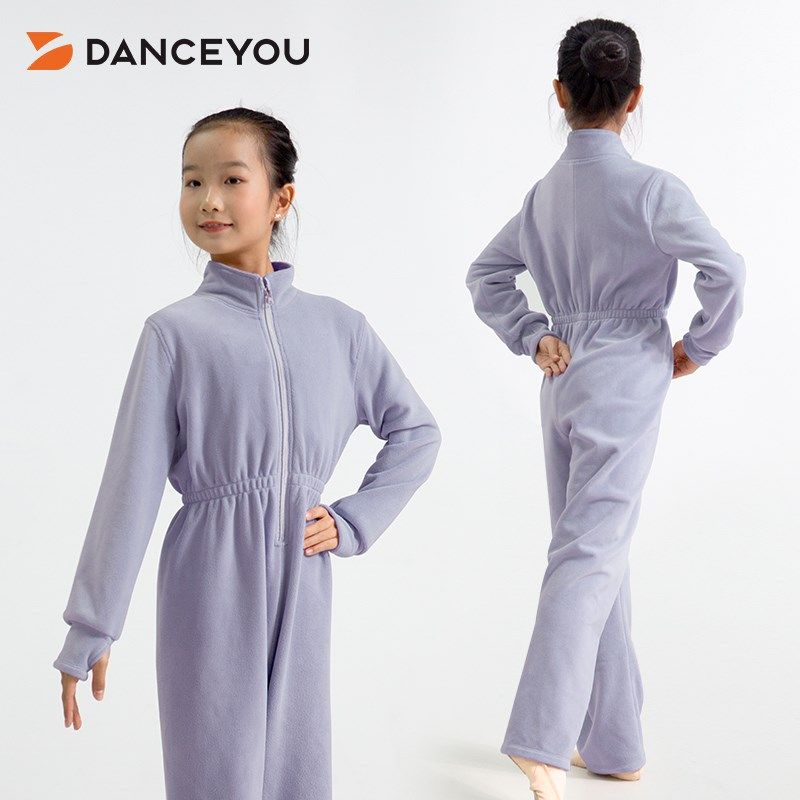 舞优保暖舞蹈服儿童加厚r舞蹈练功服长袖秋冬热身训练舞蹈连体套