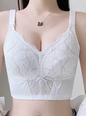 无钢圈薄款6排扣女大胸显小文胸罩全罩杯75F80F85F90F95E白色内衣