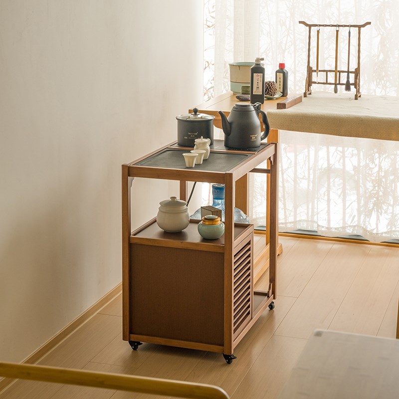 祥福纳福移动茶台小茶桌家用中式茶水柜茶车带轮茶几套装烧水一体