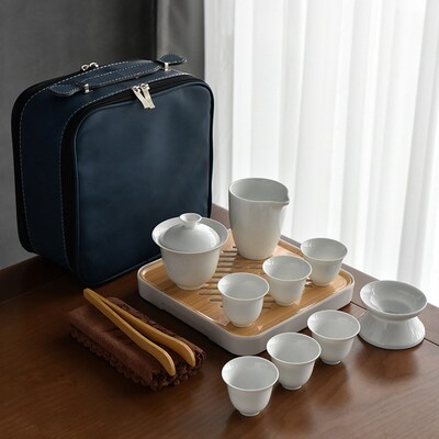 岩山 陶瓷旅行功夫茶具套装 式车载定礼品一壶六杯整套茶具