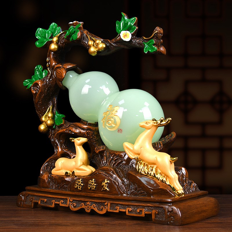 吉祥鹿葫芦开业乔迁摆件礼品客厅玄关柜书桌装饰品送客人朋友礼物