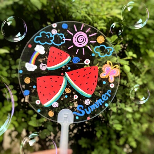 diy透明扇子幼儿园手绘空白PVC儿童手工涂M鸦画画圆扇夏季绘画团
