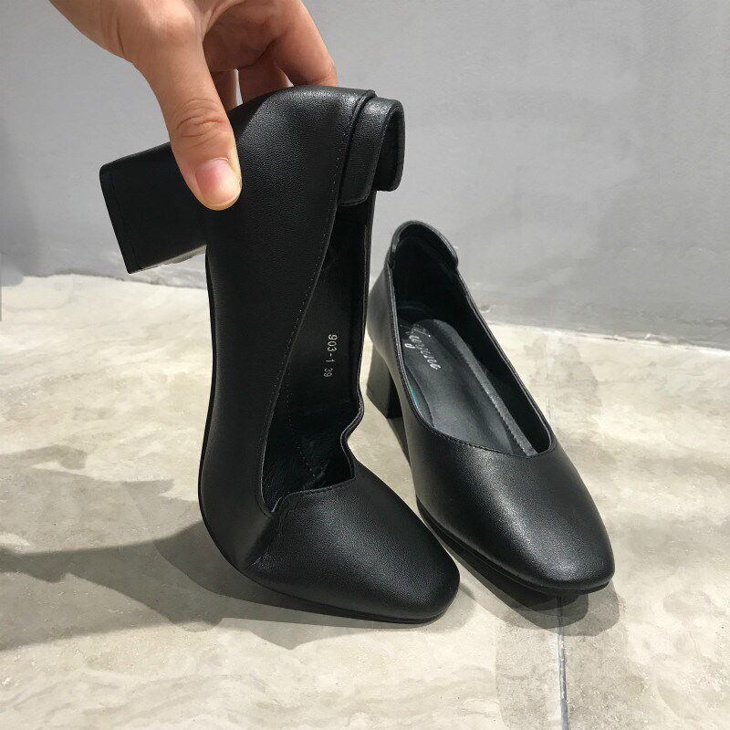 工作鞋女黑色职业粗跟气质久站不累脚上班方头面试礼仪高跟ol正装