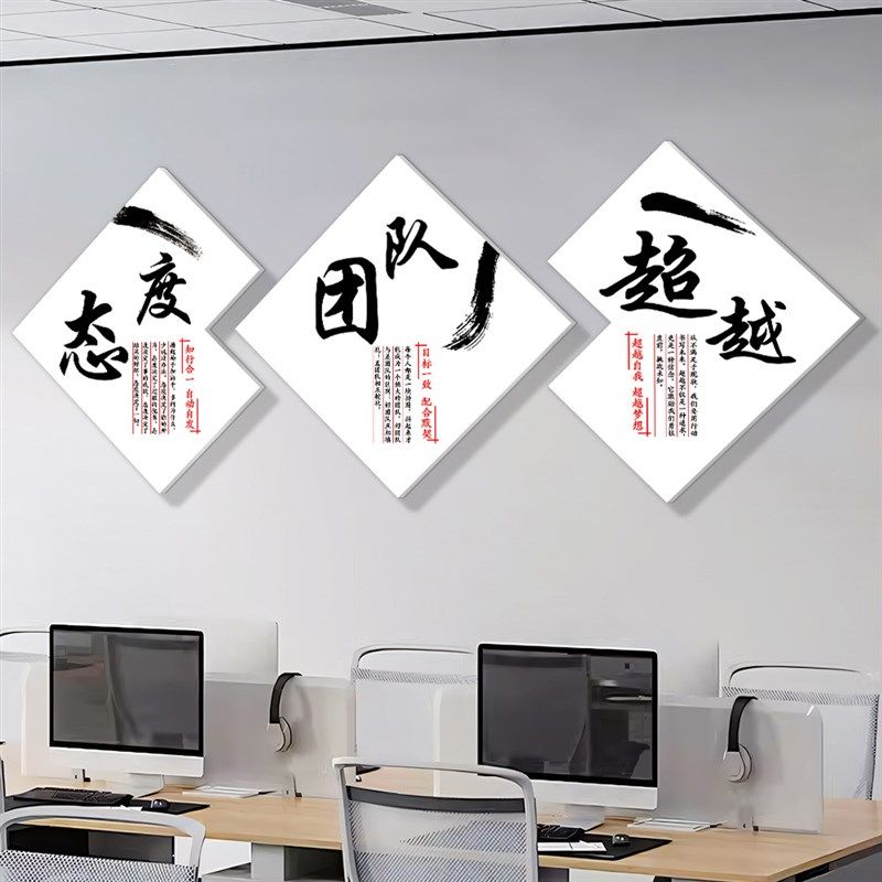 公司企业文化墙面装饰办公室标语墙贴装饰画布置会议室背景墙挂画