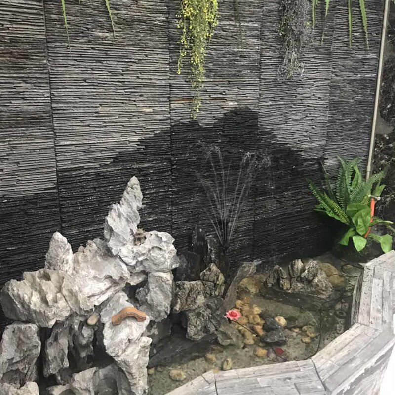 青石板流水石仿古文化砖黑色墙砖 天然水幕墙 水池鱼池背景墙田园