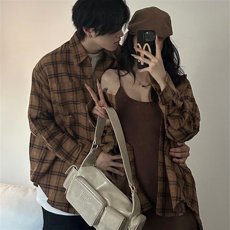 小众设计感情侣装秋季韩版长袖衬衫男女两件套法式一裙一衣ins潮