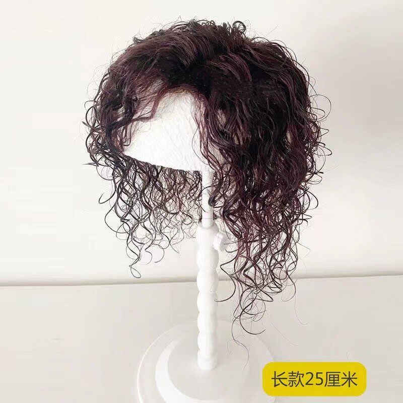 假发片女头顶真发o补头顶轻薄卷发遮白发增发量蓬顶针工艺
