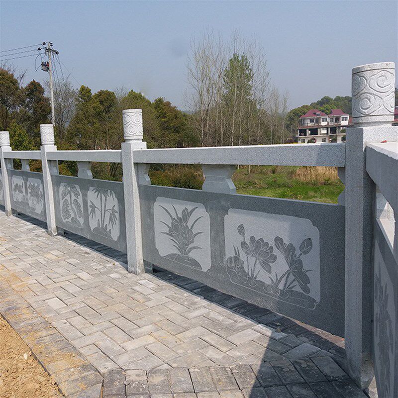 花岗岩芝麻白石材浮雕石栏t杆灰麻平雕围栏大理石护栏桥梁石雕栏