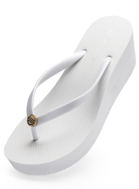 高跟6cm人字拖坡跟厚底女夏防滑时尚外穿简约ins潮夹脚凉拖鞋白色