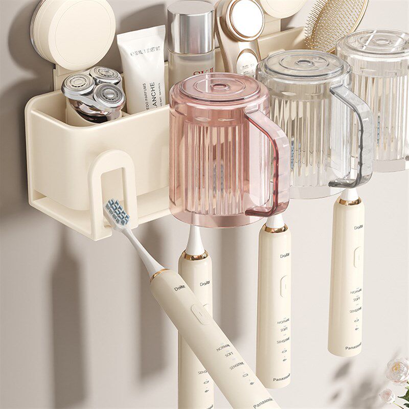 吸盘牙刷置物架免打孔漱口杯刷牙杯卫生间L壁挂式浴室电动牙刷架