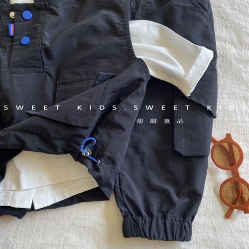 男童春款套装2024新款洋气男宝宝连帽马甲打底衫工装长裤三件套潮