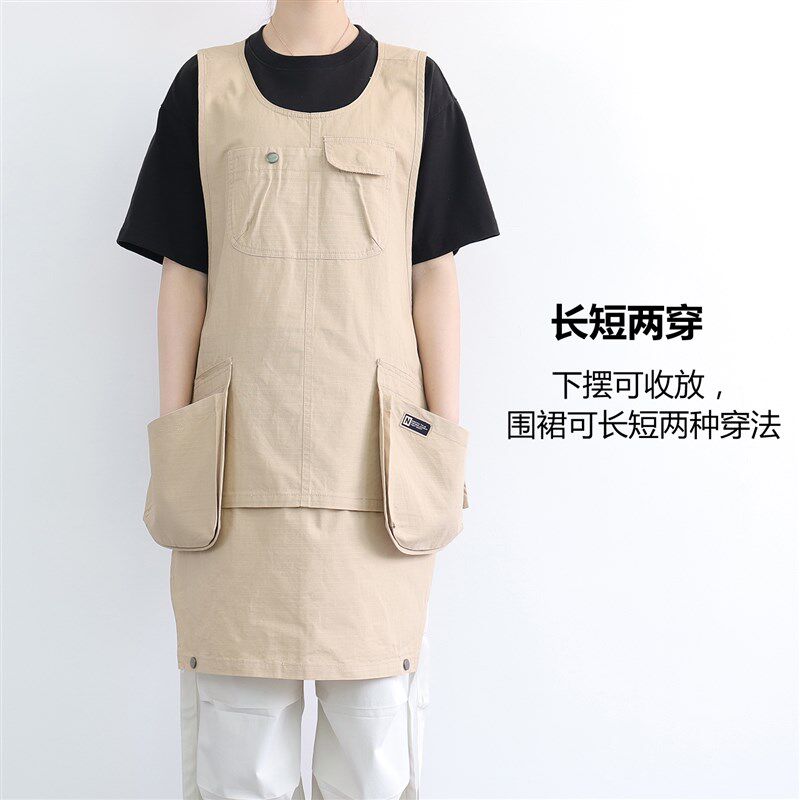 围裙韩版女时尚薄款透气工作服定制logo饭厅花艺高级感坎肩式罩衣
