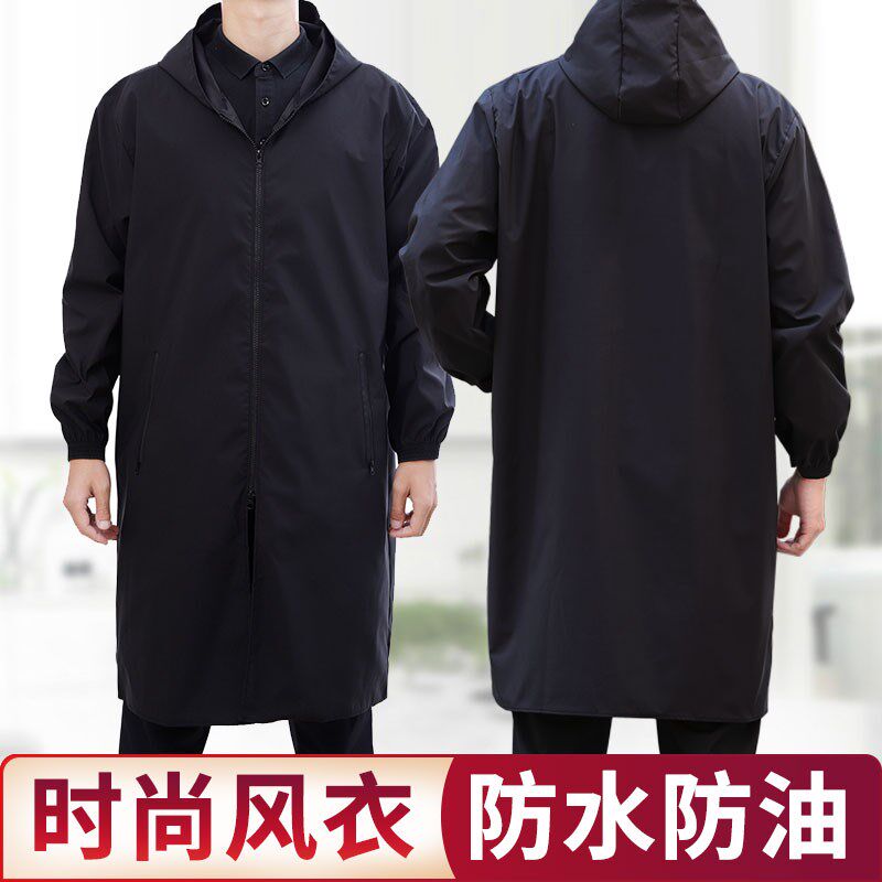 精品罩衣风衣式新款加长防水成人男劳保工作M服厨房防油污围裙大