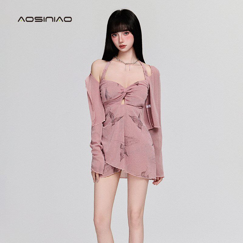 连体泳衣女20i25新款高级感裙式保守两件套长袖防晒海边度假游泳