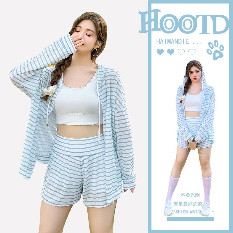 大码泳衣女夏g分体三件套胖mm遮肉显瘦泡温泉学生长袖罩衫2024新